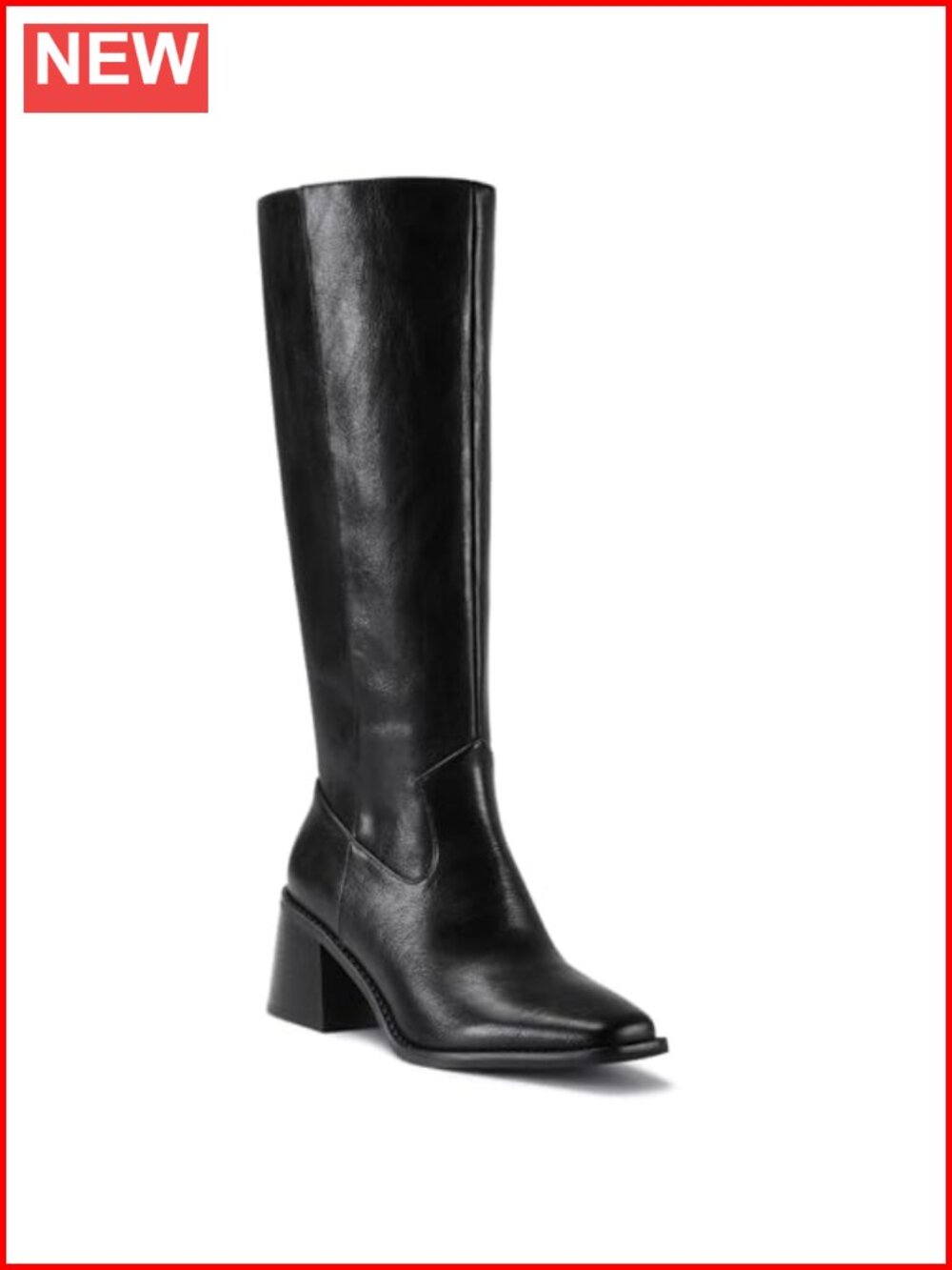 Square Toe Knee High Boots Women Chunky Block Heel Tall Pull-On